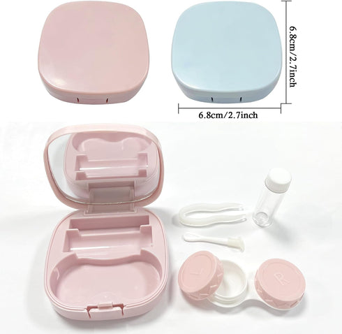 2 Pack Cute Contact Lens Case Travel Kit, Cute Contact Case with Mirror Tweezers Remover Tool Solution Bottle for Outdoor Office Daily Use...