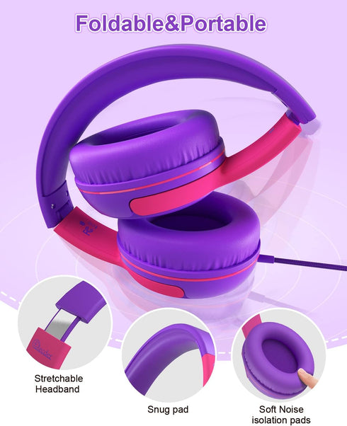 ELECDER Kids Headphones, S8 Wired Headphones for Kids with Microphone for Boys Girls, Adjustable 85dB/94dB Volume Limited, 3.5 mm Jack for School/...