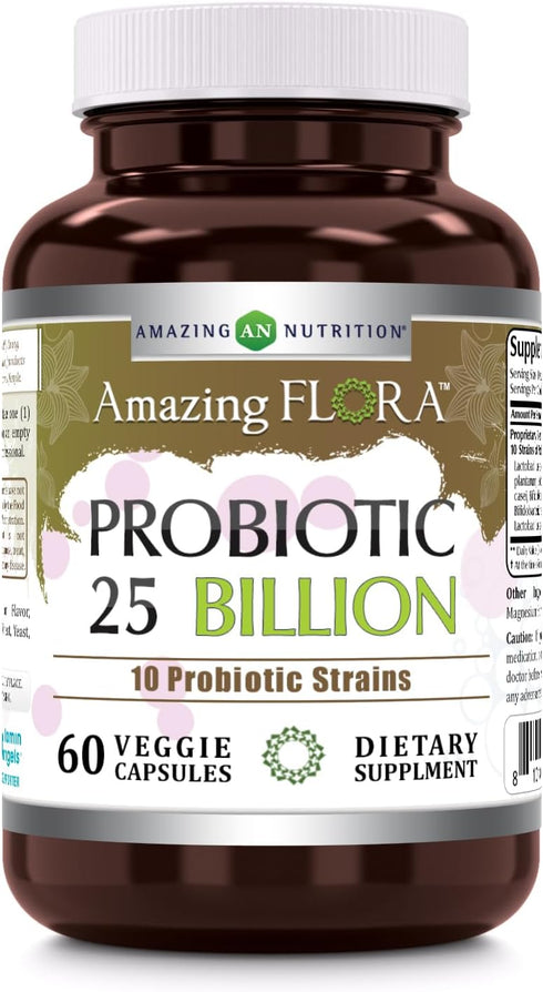 Amazing Flora Probiotic Supplement | 25 Billion-10 Strains | 60 Veggie Capsules | Non-GMO | Gluten-Free | Made in USA...
