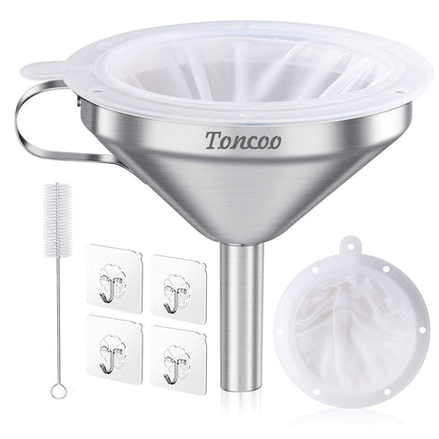 5-Inch Premium Stainless Steel Funnel with 200 Mesh Food Strainer, Kitchen Funnel for Bottles...