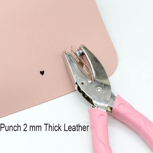 1 Pack 6.3 Inch Length 1/16 Inch Diameter of Circle Hole Handheld Single Paper Hole Punch, Puncher with Pink Soft Thick Leather Cover (Heart and S...