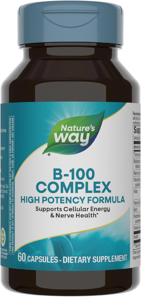 Nature's Way B-100 Complex, Supports Cellular Energy and Nerve- Health*, 8 B-Vitamins, 60 Capsules (Packaging May Vary)...