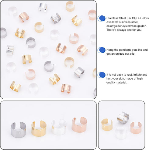 DICOSMETIC 60Pcs Cuff Earrings Findings Cartilage Cuff Earring Non-Pierced Wrap Earring Adjustable Stainless Steel Clip-on Earring Cuffs with Loop...