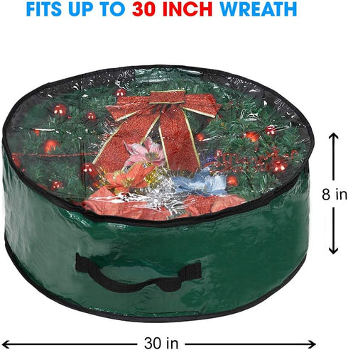 Propik Christmas Wreath Storage Bag 30" - Garland Holiday Container with Clear Window - Tear Resistant Fabric - 30" X 30" X 8" (Green)...