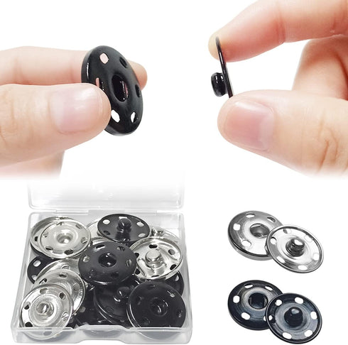 12 Sets Metal Sew on Snap Buttons 25mm Dia Snaps Fasteners Press Studs Buttons for Sewing Clothing (Black and Silver)...