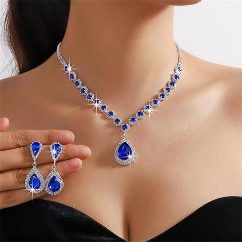 Sither Crystal Necklace Earrings Set for Women Drop Crystal Statement Necklace Dressy Fashion Necklace Jewelry for Halloween Party Christmas Gift...
