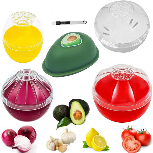 Onion Garlic Lemon Avocado Saver Storage Keeper Holder for Fridge, BPA Free Tomato Vegetable Shaped Food Saver/Storage Containers, 5-piece Set Bun...