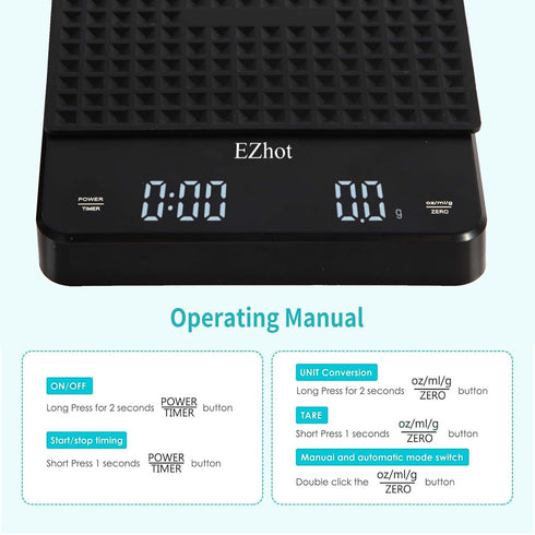 High Precision Digital Coffee Scale with Timer - Rechargeable Drip Espresso Scale, 3kg/0.1g Capacity, Kitchen Scale with 3 Units (g/oz/ml), Tare a...