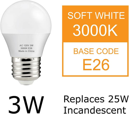 BPC4503 A15 LED Bulb 3W, 3000K Warm White, A15/G45 Small Bulbs, E26 Base, NOT Dimmable (4 Count)...