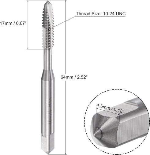 uxcell Spiral Point Threading Tap 10-24 UNC, HSS (High Speed Steel) Machine Thread Screw Tap 3 Straight Flutes Uncoated Tapping Tool H2 Tolerance...