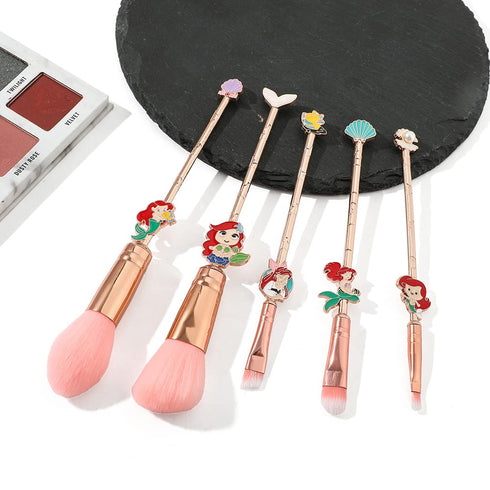 Mermaid Princess Makeup Brushes, Coshine 5pcs Mermaid Anime Metal Makeup Brush Set, Pink Cute Cosmetic Brush...