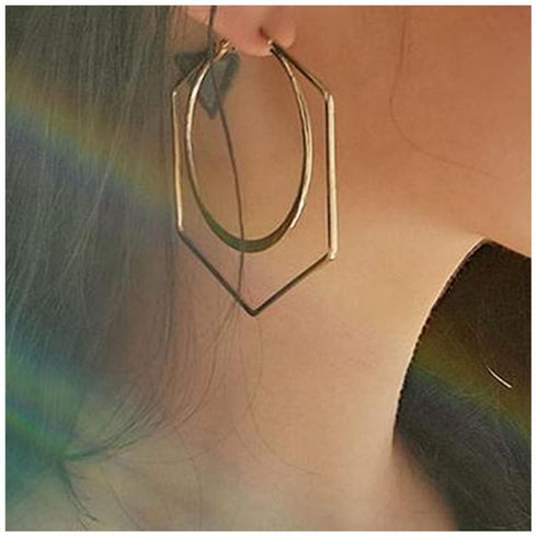 Bohemian Geometric Hexagon Earrings Large Hoop Earrings Gold Hollow Circle Hoops Earrings Big Circle Hoop Earrings Exaggerated Statement Earrings ...