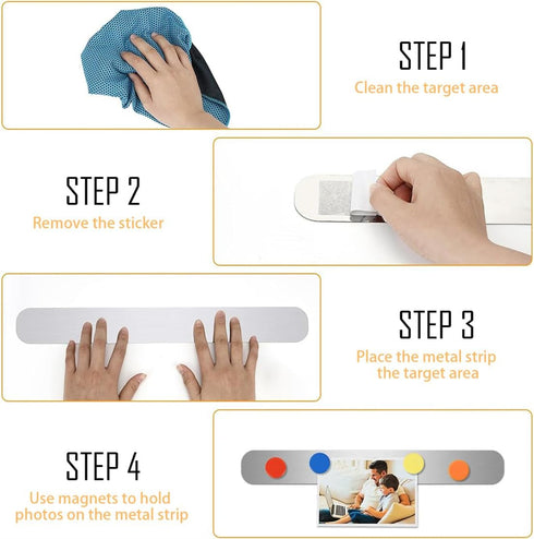 Stainless Iron Strips Bulletin Bar Board Adhesive Frameless Magnetic Bulletin Bar Strip with 10 Pieces Colorful Magnets and 8 Pcs Adhesive Tape, M...
