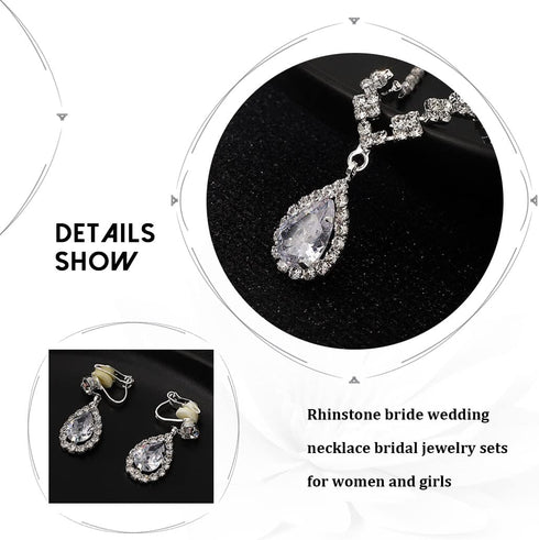 JAKAWIN Bride Silver Bridal Necklace Set Crystal Wedding Jewelry Set Rhinestone Necklace Clip On Earrings for Women (Set of 3) (A)...