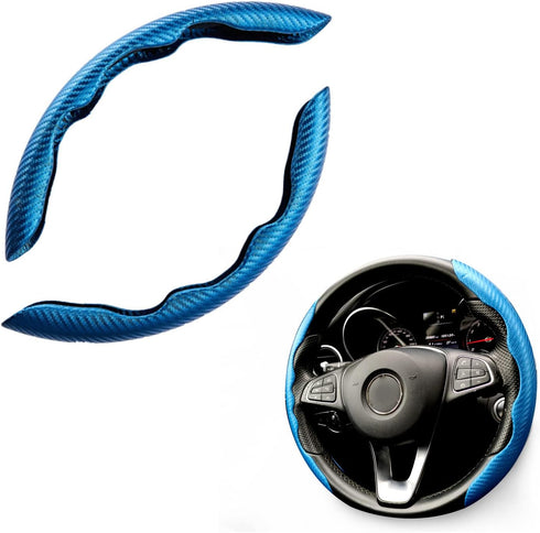2Pcs Car Carbon Fiber Anti-Skid Steering Wheel Cover, Segmented Steering Wheel Protector, Universal Safe and Non Slip Car Accessory, Car Wheel Cov...