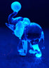 Garden Deco Glow in The Dark Blue Elephant Play Football Hand Blown Art Glass Figurine Ornament Sculpture...