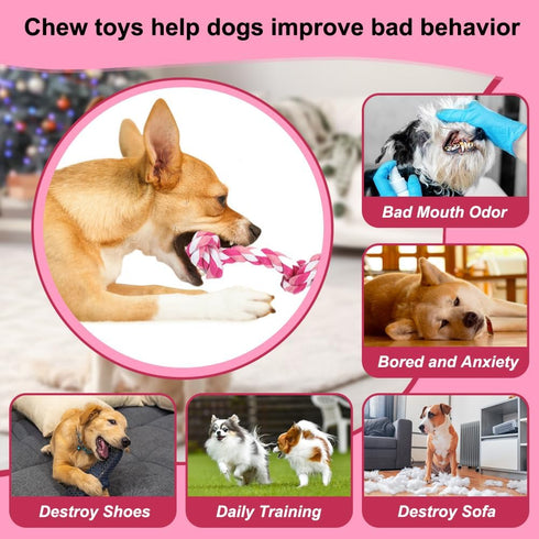 Dog Rope Toys, 3 Knots Chew Rope Toy for Medium and Small Dogs, Natural Cotton Dog Pull Rope for Tug of War and Teeth Cleaning (Pink)...