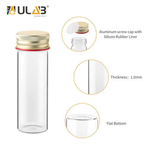ULAB Scientific Sample Tubes 25ml with Screw Caps, Small Spice Containers 1oz, Makarthy, 3.3 Borosilicate Glass Tubes, Caps in Aluminum Material, ...
