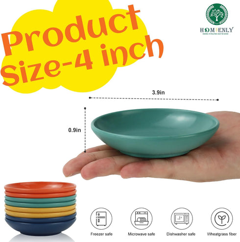 Homienly Plastic Dipping Plates Set of 8-4 inch Wheat Straw Plates Soy Sauce Dish & Bowl, Small Dipping Sauce Bowls, Mini Appetizer Plates for Sid...