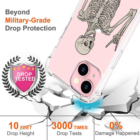 for iPhone 15 Case Skull Skeleton Cute Clear with Design, Girly for Women Girls Floral Transparent Case Compatible with iPhone 15 Skull Skeleton.....