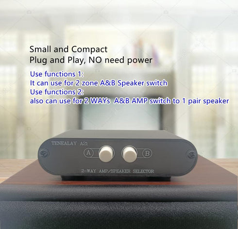 2-Way Stereo Amplifier Speaker Selector, AB Speaker Switch 2 Zone Distribution, Amp Switcher Box, SPK Controller A21...
