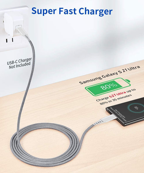 Long USB C to USB C Charger Cable 10ft 2Pack Charging Cord for Samsung Galaxy S24 S22 S23 S20 S21 Plus Ultra FE 5G,Note 20/10,Note20,A54 A53 5G,Go...