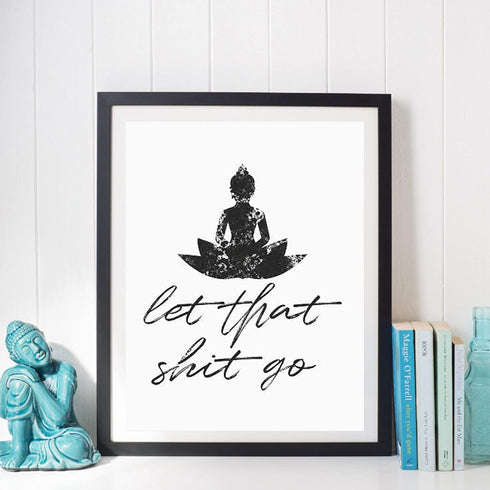 Let That Shit Go Bathroom Quote Art for Painting Wall Picture Office Decor Funny Yoga Room Sign Canvas Prints and Poster Wooden Framed Ready to Ha...