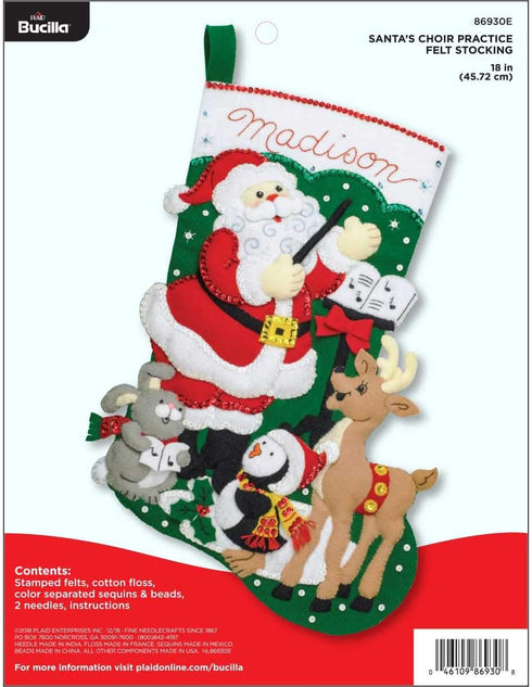 Bucilla Felt Applique Stocking Kit Santa Choir Practice, 18"...