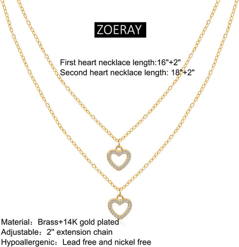 Gold Layered Necklace for Women 14K Gold Plated Dainty Necklace Diamond Cross Heart Pearl Snake Pendant Necklace Herringbone Paperclip Chain Choke...