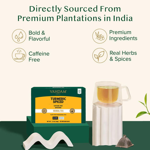 VAHDAM, Turmeric Spice Herbal Tea Bags (30 Count) Caffeine Free, Non GMO, Gluten Free | 100% Pure Herbal Tisane - Savory & Spicy | Individually Wr...