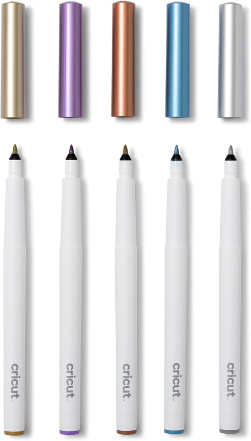 Cricut Pen Set | Metallic (5ct) | Medium-Point Pens for Maker, Explore, & Venture Machines - Gold, Silver, Copper, Blue & Rose...