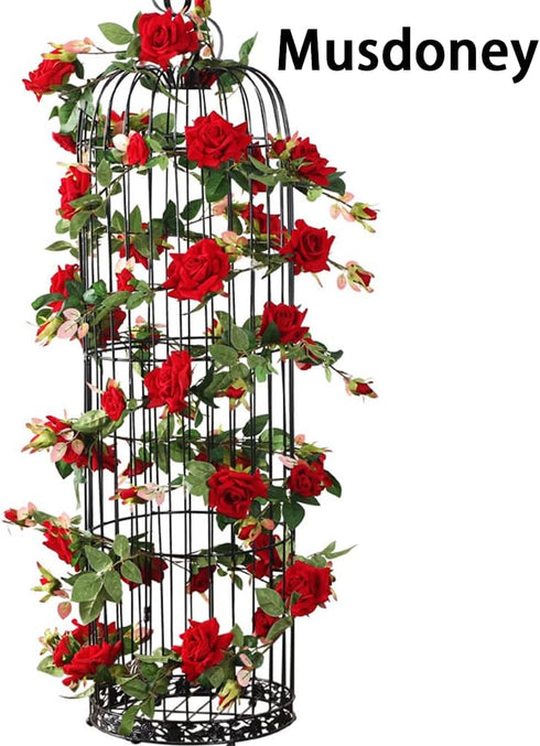 Musdoney 4Pcs 32.2 FT Fake Rose Vine Flowers Plants Artificial Flower Garland Hanging Rose Ivy Home Hotel Office Wedding Party Garden Craft Art De...