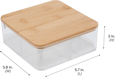 Simplify 3 Compartment Organizer with Bamboo Lid | Mirror | Perfect for Jewelry | Cosmetics | Accessories | Vanity & Countertop | Keepsake Storage...