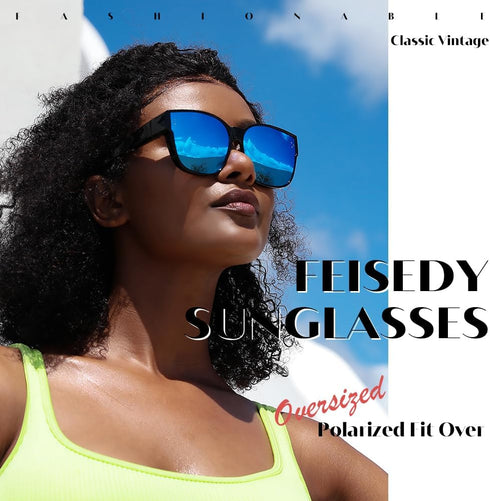 FEISEDY Women Men Polarized Fit Over Sunglasses Oversized Trendy Square Cat Eye Wear Over Glasses B2849...