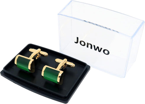 Green Cat Eye Stone Cufflinks for Men Rectangle Opal Gemstone Men's Cuff Link Set for Wedding Shirt Party Business Birthday Anniversary Dress...