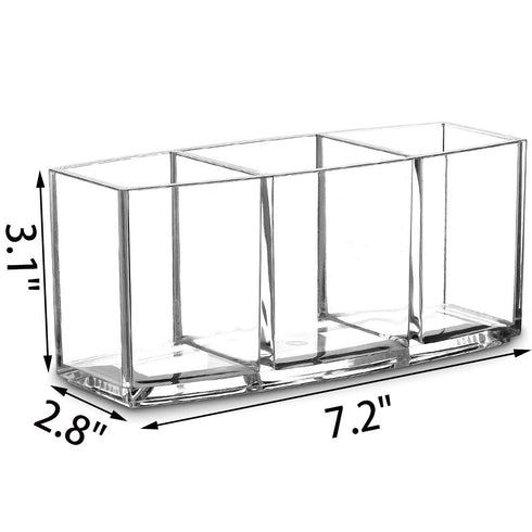 Acrylic Makeup Brush Organizer Holder Clear Cosmetic Brushes Storage with 3 Slots...