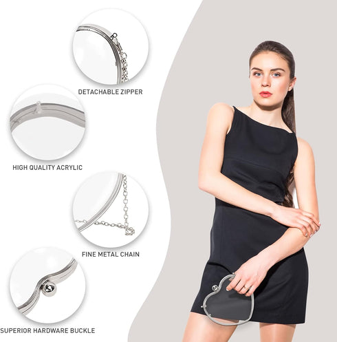 Acrylic Heart Clutch Bag Mini Clear Evening Handbag with Detechable Chain for Women...