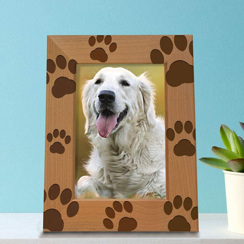 KATE POSH - Doggie Paw Engraved Natural Wood Picture Frame, Best Dog Ever, Memorial Dog Frame, Best Cat Ever, Memorial Cat Photo Frame (5x7-Vertic...