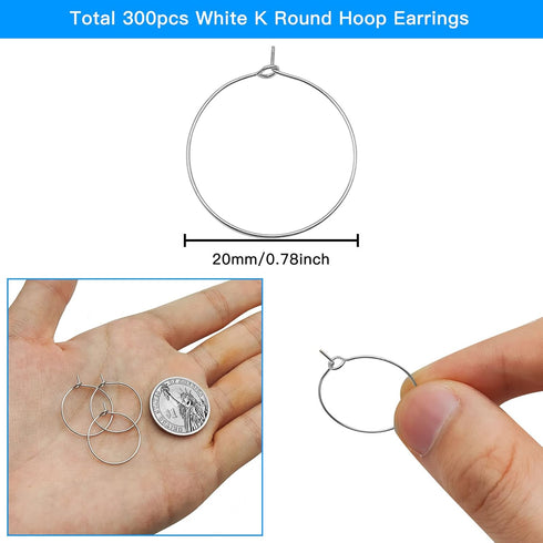 300Pcs Round Wine Glass Hoops Rings, 20mm Hypoallergenic Wire Hoops Beading Hoop Rings Ear Wines Earring Hoops Earring Finding for Jewelry Making ...