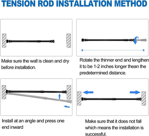 AIZESI Spring Tension Curtain Rods Short Tension Rod (Black, 28" to 41"-4Pcs)...