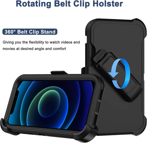 for iPhone 12 Case, iPhone 12 Pro Case with Belt Clip Holster, 2X Screen Protector, Heavy Duty Military Grade Full Body Shockproof Rugged Protecti...