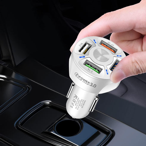 2Pack Car Charger Adapter, 4-Port USB QC 3.0 Fast Phone Charger Adapter, 32V Quick Charging LED Light Display, Universal Compatible with iPhone 13...