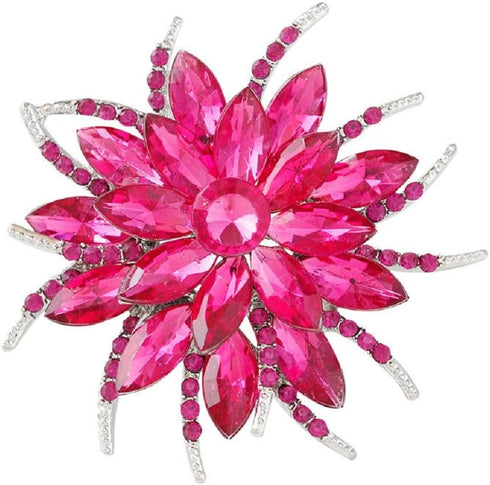 Urberry Crystal Flower Brooch Pin for Women Girls Brides (Hot pink)...