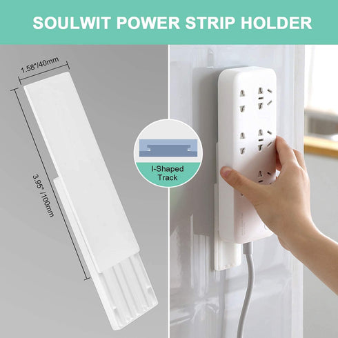 SOULWIT 5-Pack Self Adhesive Power Strip Holder, Surge Protector Fixator Wall Mount Punch Free Cable Management System for Remote Control Router C...