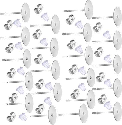 Waybas 600 PCS 8MM Hypoallergenic Stainless Steel Earrings Posts Flat Pad Blank Earrings Pin Studs with Butterfly Earring Backs and Silicone Bulle...
