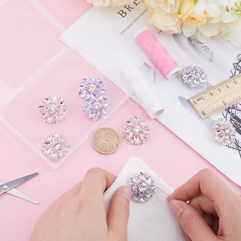 GORGECRAFT 8Pcs Crystal Snowflake Buttons Light Purple&Light Pink Rhinestone Buttons 1-Hole Brass Shank Buttons Embellishments Sew On Clothing But...