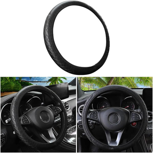 Mandark Car Steering Wheel Cover, Elastic Stretch Leather Anti-Slip Embossing Pattern Steering Wheel Protector, 14.5-15inch Auto Interior Accessor...