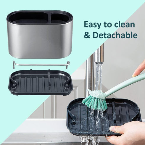 Stainless Steel Sink Caddy, Trendy Kitchen Sink Organizer for Countertop, Sponge Holder & Dish Brush Holder with Drain Tray...