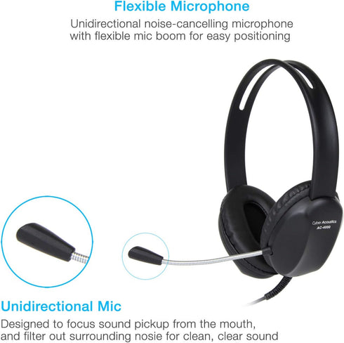 Cyber Acoustics Stereo PC Headset (AC-4000), 3.5mm Connection, Noise Canceling Microphone for PC, Mac and, Tablets, Perfect for Classroom or Home...
