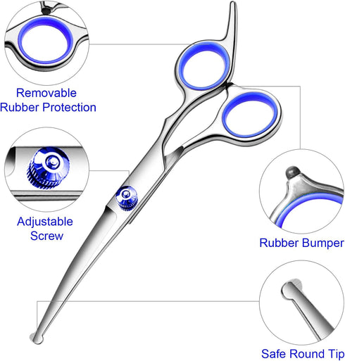 Professional 5 in1 Dog Grooming Scissors Kit, Titanium Coated Dog Scissors for Grooming, Grooming Shears Kit - Straight,Thinning, Curved Scissors ...